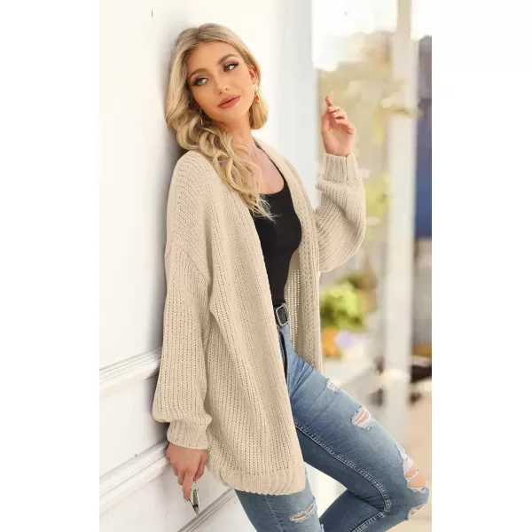 imagePRETTYGARDEN Womens Long Sleeve Open Front Knit Cardigans Sweaters Soft Loose Draped Coat OuterwearBeige