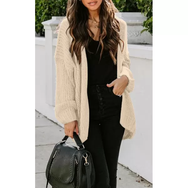 imagePRETTYGARDEN Womens Long Sleeve Open Front Knit Cardigans Sweaters Soft Loose Draped Coat OuterwearBeige