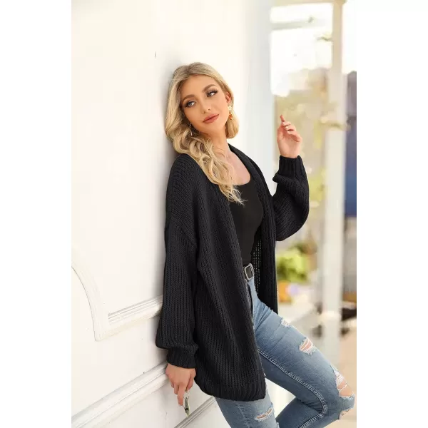 imagePRETTYGARDEN Womens Long Sleeve Open Front Knit Cardigans Sweaters Soft Loose Draped Coat OuterwearBlack