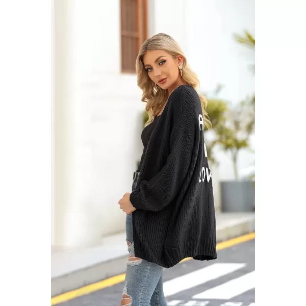 imagePRETTYGARDEN Womens Long Sleeve Open Front Knit Cardigans Sweaters Soft Loose Draped Coat OuterwearBlack