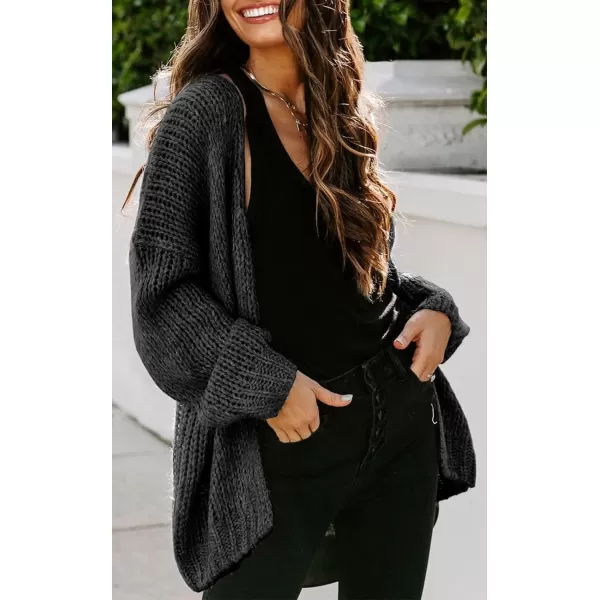imagePRETTYGARDEN Womens Long Sleeve Open Front Knit Cardigans Sweaters Soft Loose Draped Coat OuterwearBlack