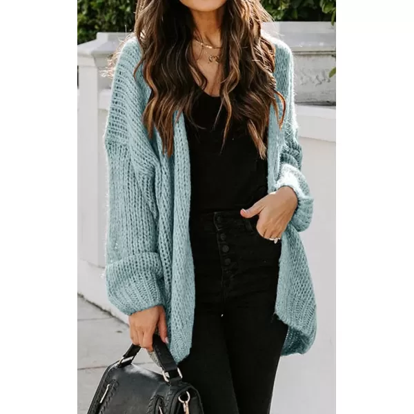 imagePRETTYGARDEN Womens Long Sleeve Open Front Knit Cardigans Sweaters Soft Loose Draped Coat OuterwearBlue