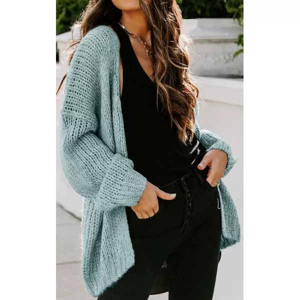 imagePRETTYGARDEN Womens Long Sleeve Open Front Knit Cardigans Sweaters Soft Loose Draped Coat OuterwearBlue