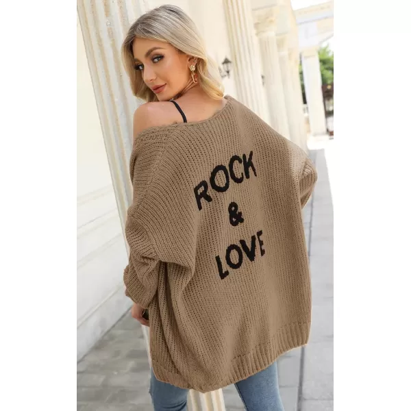imagePRETTYGARDEN Womens Long Sleeve Open Front Knit Cardigans Sweaters Soft Loose Draped Coat OuterwearBrown