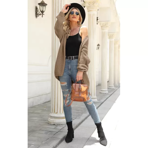 imagePRETTYGARDEN Womens Long Sleeve Open Front Knit Cardigans Sweaters Soft Loose Draped Coat OuterwearBrown