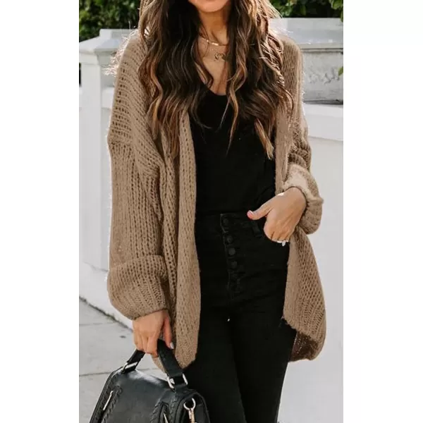 imagePRETTYGARDEN Womens Long Sleeve Open Front Knit Cardigans Sweaters Soft Loose Draped Coat OuterwearBrown