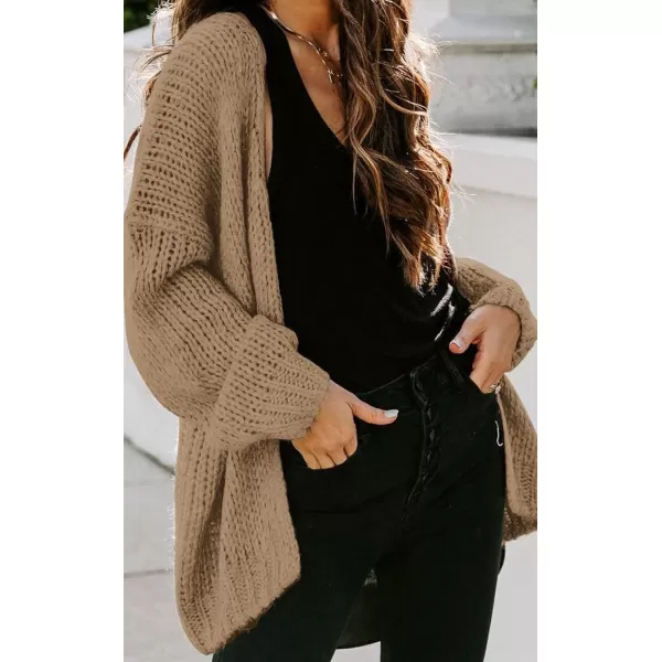 imagePRETTYGARDEN Womens Long Sleeve Open Front Knit Cardigans Sweaters Soft Loose Draped Coat OuterwearBrown