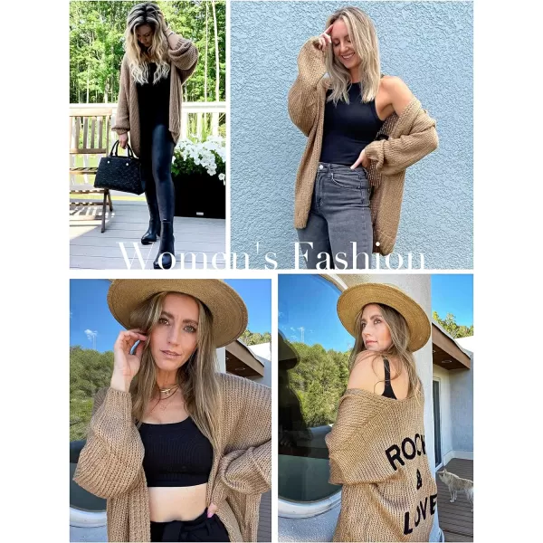 imagePRETTYGARDEN Womens Long Sleeve Open Front Knit Cardigans Sweaters Soft Loose Draped Coat OuterwearBrown