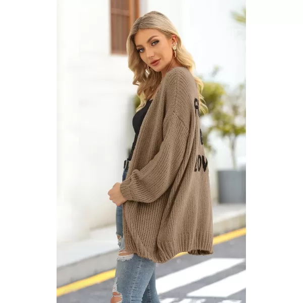 imagePRETTYGARDEN Womens Long Sleeve Open Front Knit Cardigans Sweaters Soft Loose Draped Coat OuterwearBrown