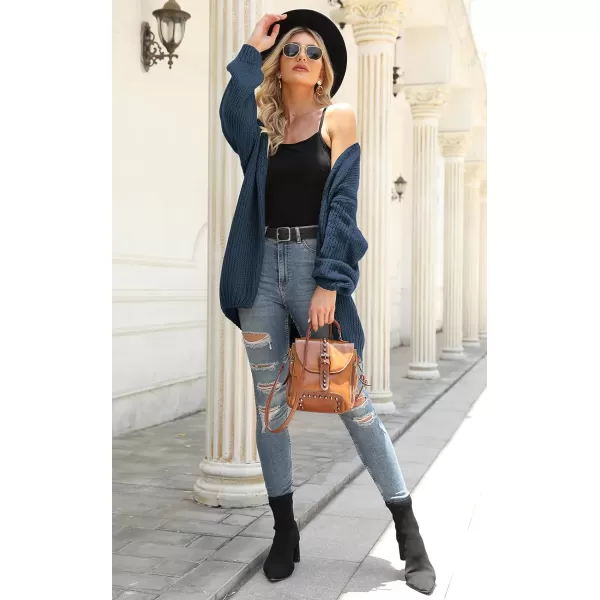 imagePRETTYGARDEN Womens Long Sleeve Open Front Knit Cardigans Sweaters Soft Loose Draped Coat OuterwearDenim Blue