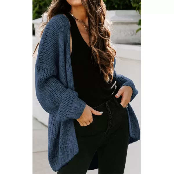 imagePRETTYGARDEN Womens Long Sleeve Open Front Knit Cardigans Sweaters Soft Loose Draped Coat OuterwearDenim Blue