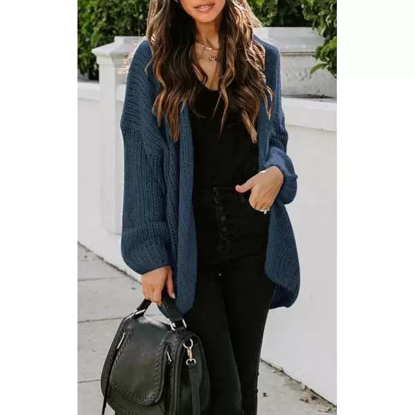 imagePRETTYGARDEN Womens Long Sleeve Open Front Knit Cardigans Sweaters Soft Loose Draped Coat OuterwearDenim Blue