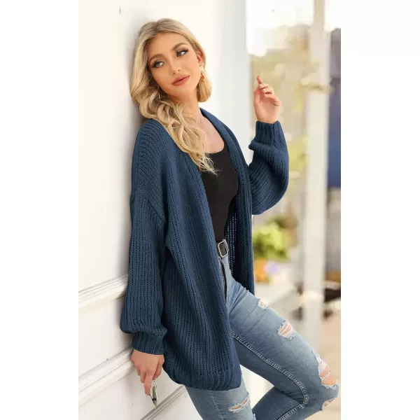 imagePRETTYGARDEN Womens Long Sleeve Open Front Knit Cardigans Sweaters Soft Loose Draped Coat OuterwearDenim Blue