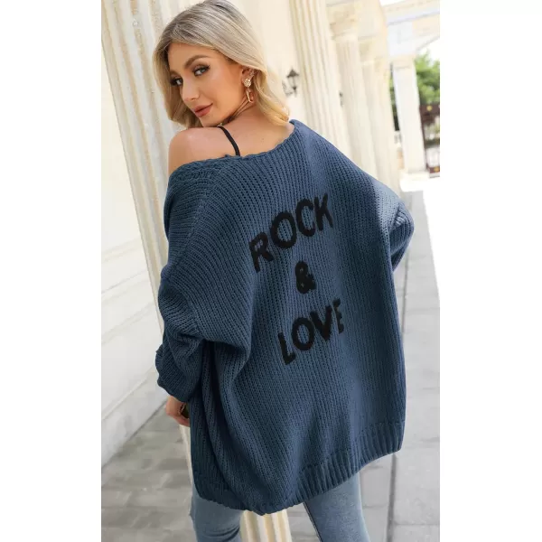 imagePRETTYGARDEN Womens Long Sleeve Open Front Knit Cardigans Sweaters Soft Loose Draped Coat OuterwearDenim Blue