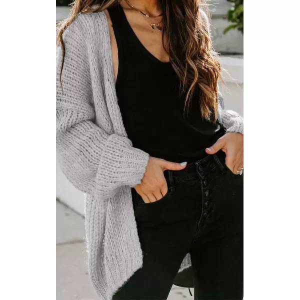 imagePRETTYGARDEN Womens Long Sleeve Open Front Knit Cardigans Sweaters Soft Loose Draped Coat OuterwearGrey