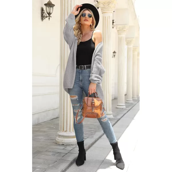 imagePRETTYGARDEN Womens Long Sleeve Open Front Knit Cardigans Sweaters Soft Loose Draped Coat OuterwearGrey