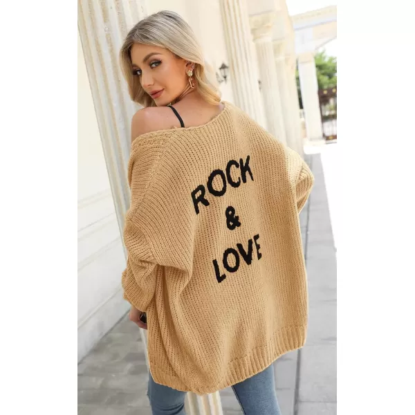 imagePRETTYGARDEN Womens Long Sleeve Open Front Knit Cardigans Sweaters Soft Loose Draped Coat OuterwearKhaki