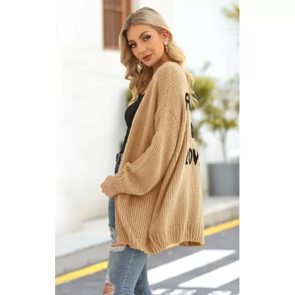 imagePRETTYGARDEN Womens Long Sleeve Open Front Knit Cardigans Sweaters Soft Loose Draped Coat OuterwearKhaki