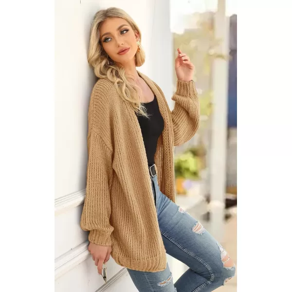 imagePRETTYGARDEN Womens Long Sleeve Open Front Knit Cardigans Sweaters Soft Loose Draped Coat OuterwearKhaki