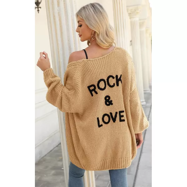 imagePRETTYGARDEN Womens Long Sleeve Open Front Knit Cardigans Sweaters Soft Loose Draped Coat OuterwearKhaki