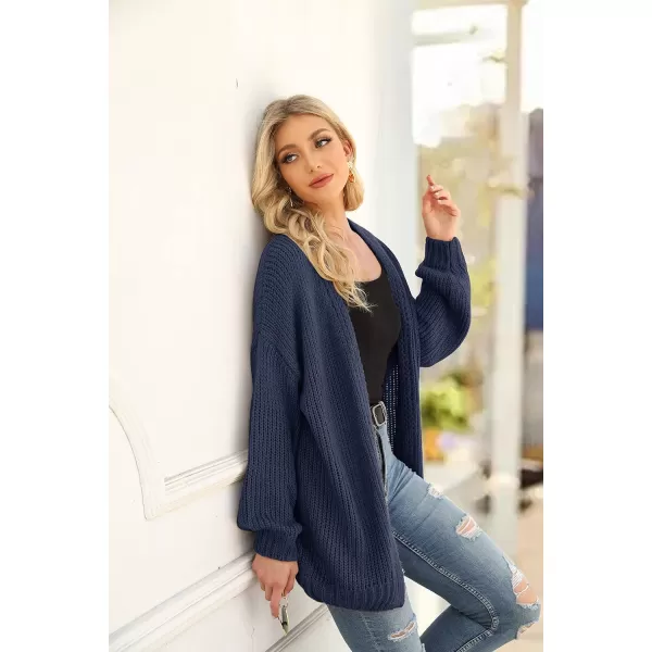 imagePRETTYGARDEN Womens Long Sleeve Open Front Knit Cardigans Sweaters Soft Loose Draped Coat OuterwearNavy