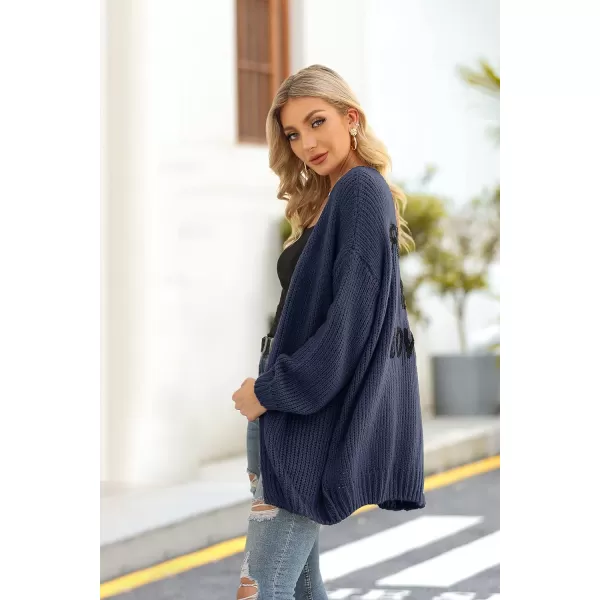 imagePRETTYGARDEN Womens Long Sleeve Open Front Knit Cardigans Sweaters Soft Loose Draped Coat OuterwearNavy