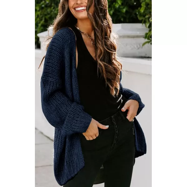 imagePRETTYGARDEN Womens Long Sleeve Open Front Knit Cardigans Sweaters Soft Loose Draped Coat OuterwearNavy
