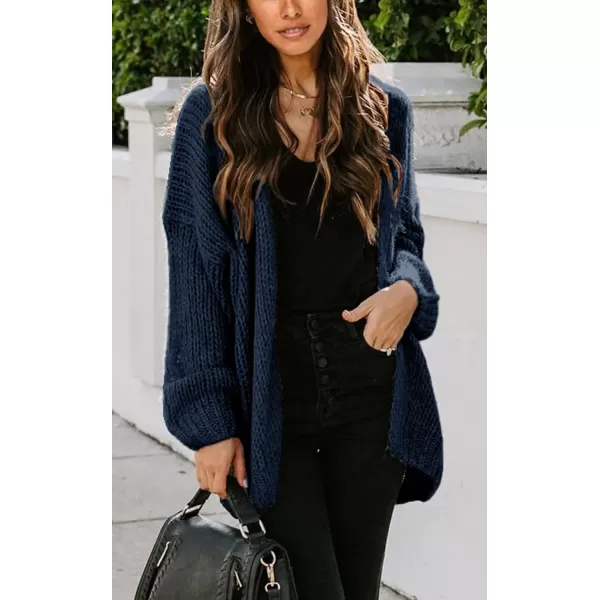 imagePRETTYGARDEN Womens Long Sleeve Open Front Knit Cardigans Sweaters Soft Loose Draped Coat OuterwearNavy