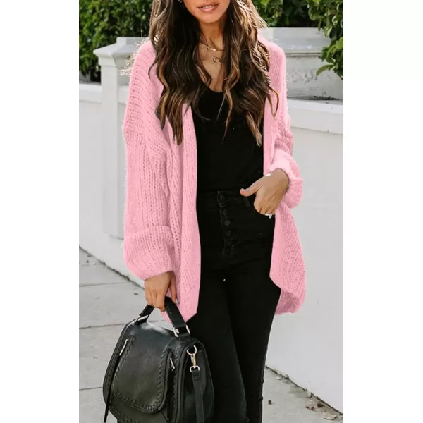imagePRETTYGARDEN Womens Long Sleeve Open Front Knit Cardigans Sweaters Soft Loose Draped Coat OuterwearPink