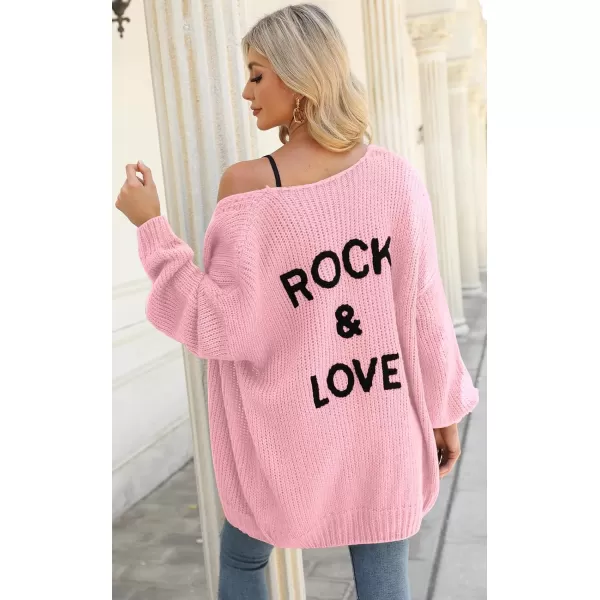 imagePRETTYGARDEN Womens Long Sleeve Open Front Knit Cardigans Sweaters Soft Loose Draped Coat OuterwearPink