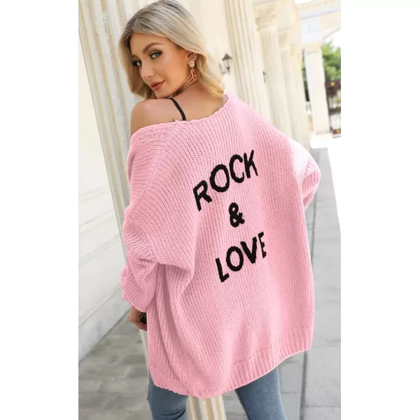 imagePRETTYGARDEN Womens Long Sleeve Open Front Knit Cardigans Sweaters Soft Loose Draped Coat OuterwearPink