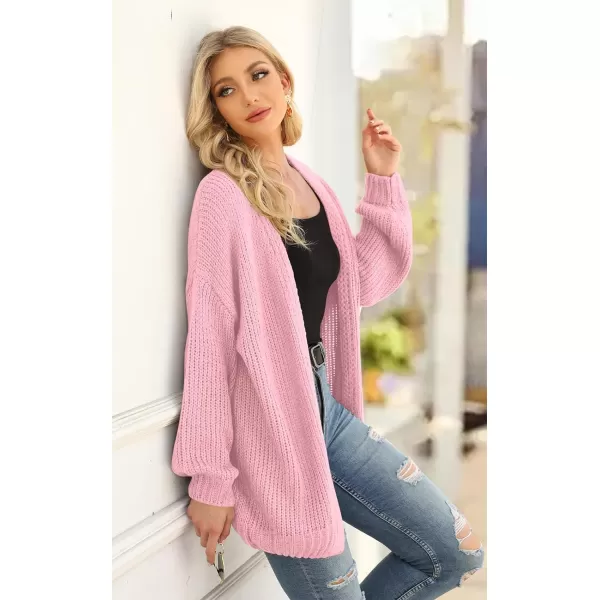 imagePRETTYGARDEN Womens Long Sleeve Open Front Knit Cardigans Sweaters Soft Loose Draped Coat OuterwearPink