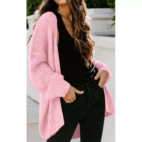imagePRETTYGARDEN Womens Long Sleeve Open Front Knit Cardigans Sweaters Soft Loose Draped Coat OuterwearPink