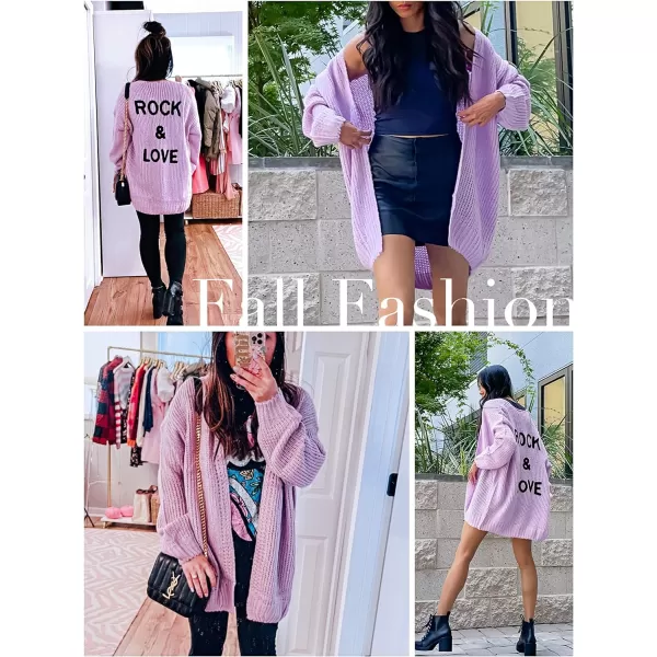 imagePRETTYGARDEN Womens Long Sleeve Open Front Knit Cardigans Sweaters Soft Loose Draped Coat OuterwearPurple