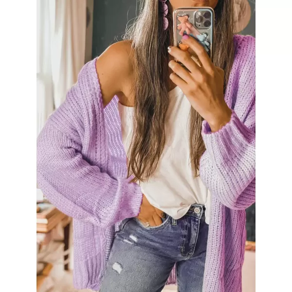 imagePRETTYGARDEN Womens Long Sleeve Open Front Knit Cardigans Sweaters Soft Loose Draped Coat OuterwearPurple