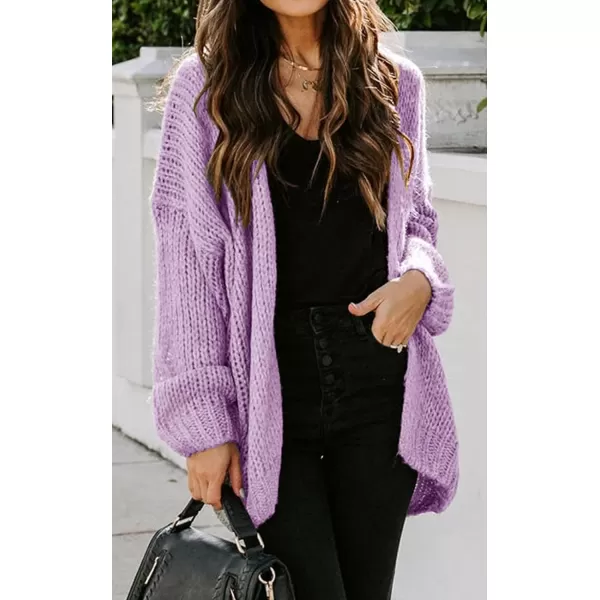 imagePRETTYGARDEN Womens Long Sleeve Open Front Knit Cardigans Sweaters Soft Loose Draped Coat OuterwearPurple