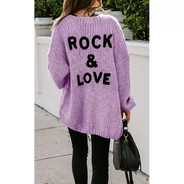 imagePRETTYGARDEN Womens Long Sleeve Open Front Knit Cardigans Sweaters Soft Loose Draped Coat OuterwearPurple