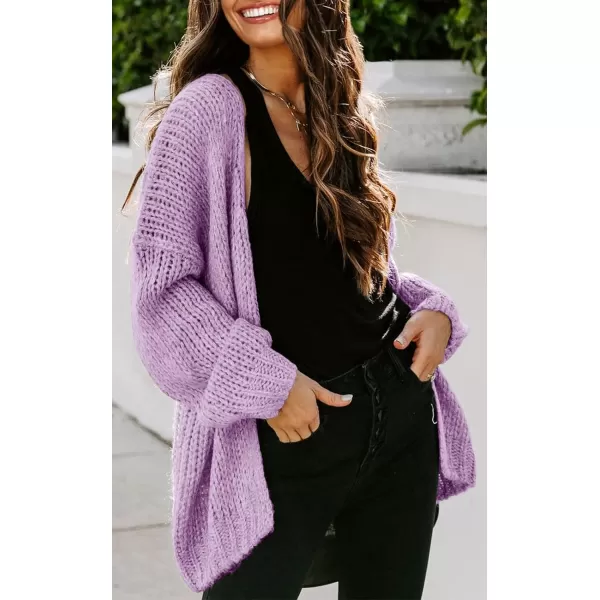 imagePRETTYGARDEN Womens Long Sleeve Open Front Knit Cardigans Sweaters Soft Loose Draped Coat OuterwearPurple