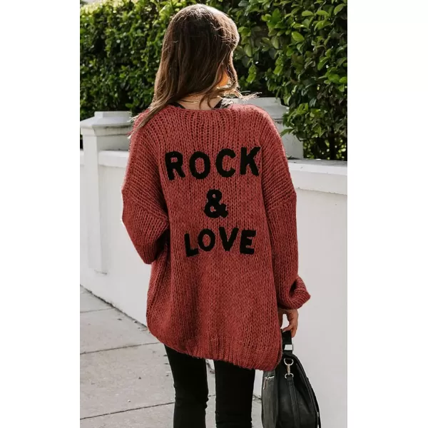 imagePRETTYGARDEN Womens Long Sleeve Open Front Knit Cardigans Sweaters Soft Loose Draped Coat OuterwearRust Red