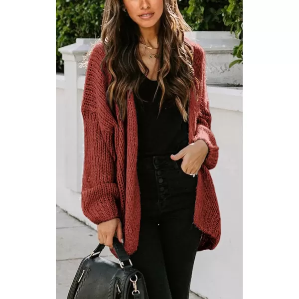 imagePRETTYGARDEN Womens Long Sleeve Open Front Knit Cardigans Sweaters Soft Loose Draped Coat OuterwearRust Red