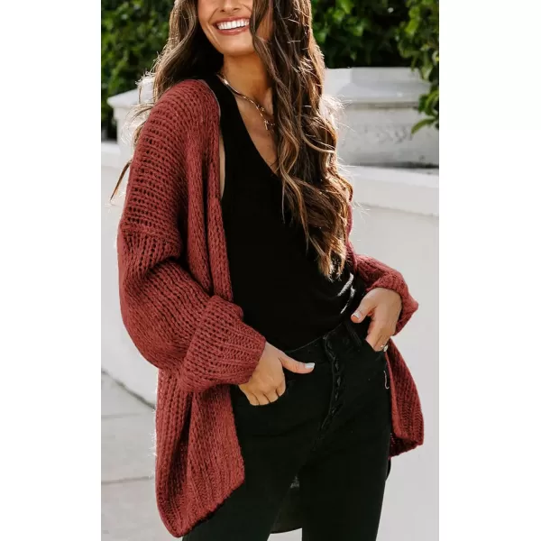 imagePRETTYGARDEN Womens Long Sleeve Open Front Knit Cardigans Sweaters Soft Loose Draped Coat OuterwearRust Red