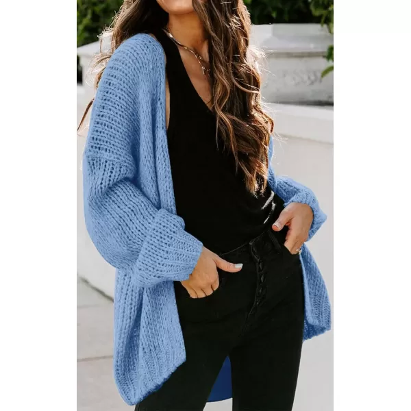 imagePRETTYGARDEN Womens Long Sleeve Open Front Knit Cardigans Sweaters Soft Loose Draped Coat OuterwearSky Blue