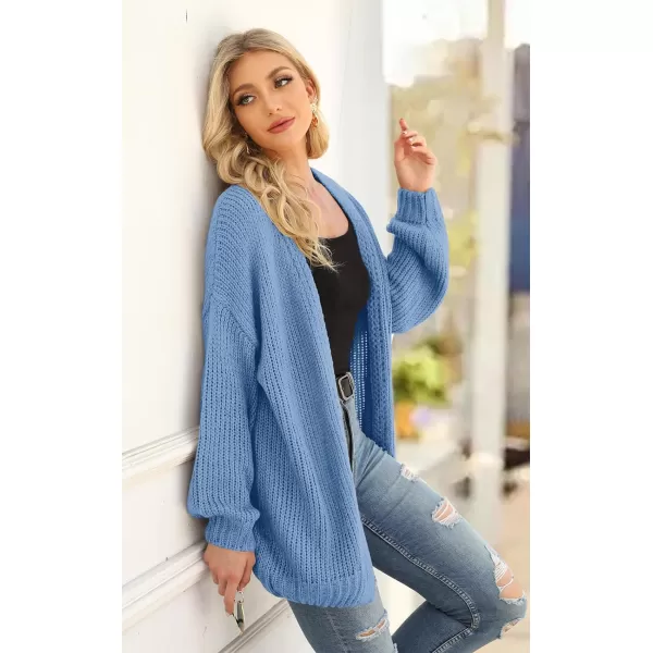 imagePRETTYGARDEN Womens Long Sleeve Open Front Knit Cardigans Sweaters Soft Loose Draped Coat OuterwearSky Blue