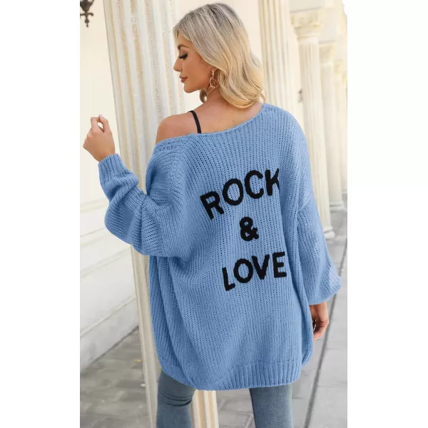 imagePRETTYGARDEN Womens Long Sleeve Open Front Knit Cardigans Sweaters Soft Loose Draped Coat OuterwearSky Blue