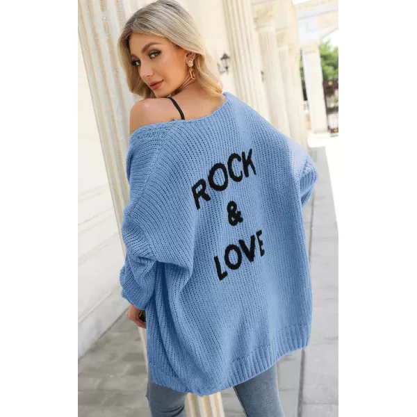 imagePRETTYGARDEN Womens Long Sleeve Open Front Knit Cardigans Sweaters Soft Loose Draped Coat OuterwearSky Blue