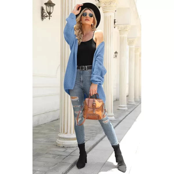 imagePRETTYGARDEN Womens Long Sleeve Open Front Knit Cardigans Sweaters Soft Loose Draped Coat OuterwearSky Blue