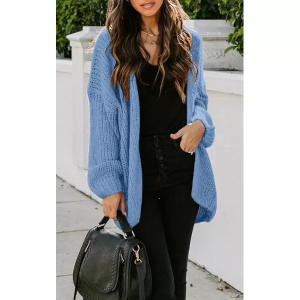 imagePRETTYGARDEN Womens Long Sleeve Open Front Knit Cardigans Sweaters Soft Loose Draped Coat OuterwearSky Blue