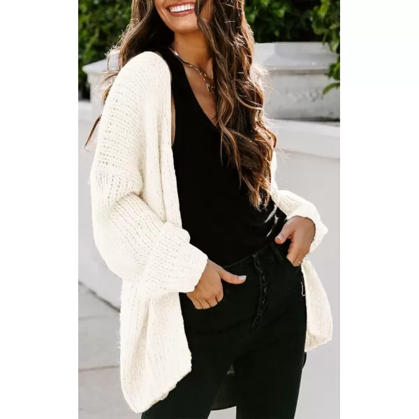 imagePRETTYGARDEN Womens Long Sleeve Open Front Knit Cardigans Sweaters Soft Loose Draped Coat OuterwearWhite