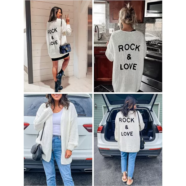 imagePRETTYGARDEN Womens Long Sleeve Open Front Knit Cardigans Sweaters Soft Loose Draped Coat OuterwearWhite