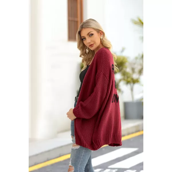 imagePRETTYGARDEN Womens Long Sleeve Open Front Knit Cardigans Sweaters Soft Loose Draped Coat OuterwearWine Red